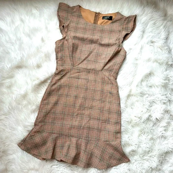 🍓[ Charlie Moss ] Tailored Ruffle Hem Plaid Wiggle Dress - Picture 1 of 16